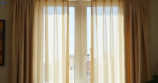 Dull dusty drapes in nudgee-beach before professional cleaning